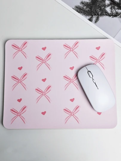 Pink Mouse Pad, Cute Bow Mouse Pad, Square Heart Wireless Mouse Pad, Non-Slip PU Mouse Pad, Suitable For Office Computer And Laptop, 26*21cm, Christmas Gift/New Year Gift (2026)