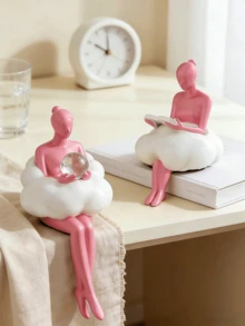 1件粉色树脂雕塑家居装饰，沐浴少女阅读思考浴室置物架装饰，现代艺术客厅书桌书架装饰，送给爱书女性的独特礼物 - 彩色 - 查看 5