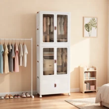 Foldable Stackable Plastic Clothes Cabinet With Wheels, Portable Closet Wardrobe For Bedroom Office Storage - White - View 4