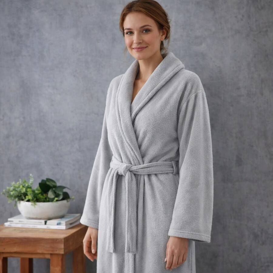 Attuale Antiallergic Unisex Corttex Microfiber Bathrobe - Grey - View 1