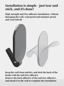 No Drilling Required Heavy Duty Adhesive Hooks. Suitable For Kitchen And Bathroom Wall Mounting. Made Of Stainless Steel Invisible Sticky Hooks. - Multicolor - View 3