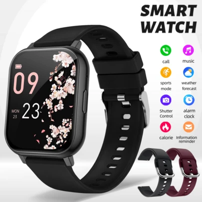 全新升级版男女通用智能手表，配备两条硅胶表带，支持无线通话和信息提醒、计步器、卡路里消耗和距离追踪、多种运动模式、音乐控制、遥控拍照、闹钟、USB充电等功能，是一款多功能智能手表，也是节日礼物的理想之选。