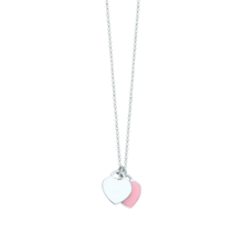 Collar de doble corazón de plata esterlina S925, rosa y azul, diseño clásico y sencillo, collar de joyería para mujer, regalo navideño. - rosa - Ver 2