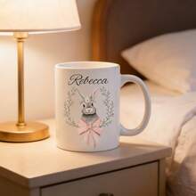 定制个性化复活节马克杯：兔子蝴蝶结设计，复活节礼物，个性化名字杯，浪漫复活节礼物，送给男朋友、女朋友、他/她 - 多色 - 查看 3