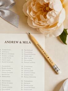 Customized Engraved Pencils, Personalized Text Pencils, Round Natural Wooden HB Graphite Pencil Set With Eraser, Suitable For School Drawing, Sketching, Wedding, Baby Shower, Office Supplies, New Year And Valentine's Day Gifts - Multicolor - View 12