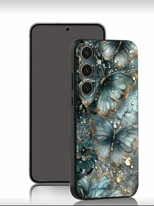 1pc Fashionable Green Butterfly & Flower Anti-Drop Anti-Slip Black Phone Case, Compatible With Galaxy S26 Ultra/A13/A14/A15/A34/A35/A52/A53/A54/S21+/S22/S23 Fe/S24/S25/S25 Ultra And Other Android Models, Suitable For Personal Use Or Gift - Black - View 6