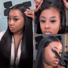 ZHENDEFA 隐形绑带 360° 无胶假发 真人发 骨直 拉扯式高清透明蕾丝前假发 带弹性抽绳 预拔毛巴西直发假发 真人发 - SNatural - 查看 2