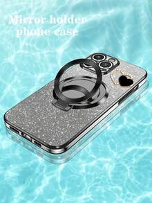 1 Mirror + Phone Case, New Electroplating Craft Anti-Drop Phone Case, Suitable Compatible With Apple 11/12/13/14/15 Pro Max, Galaxy S22/23/24+, OPPO, VIVO, Redmi 13c+, Full Set Of Phone Cases - Black - View 3
