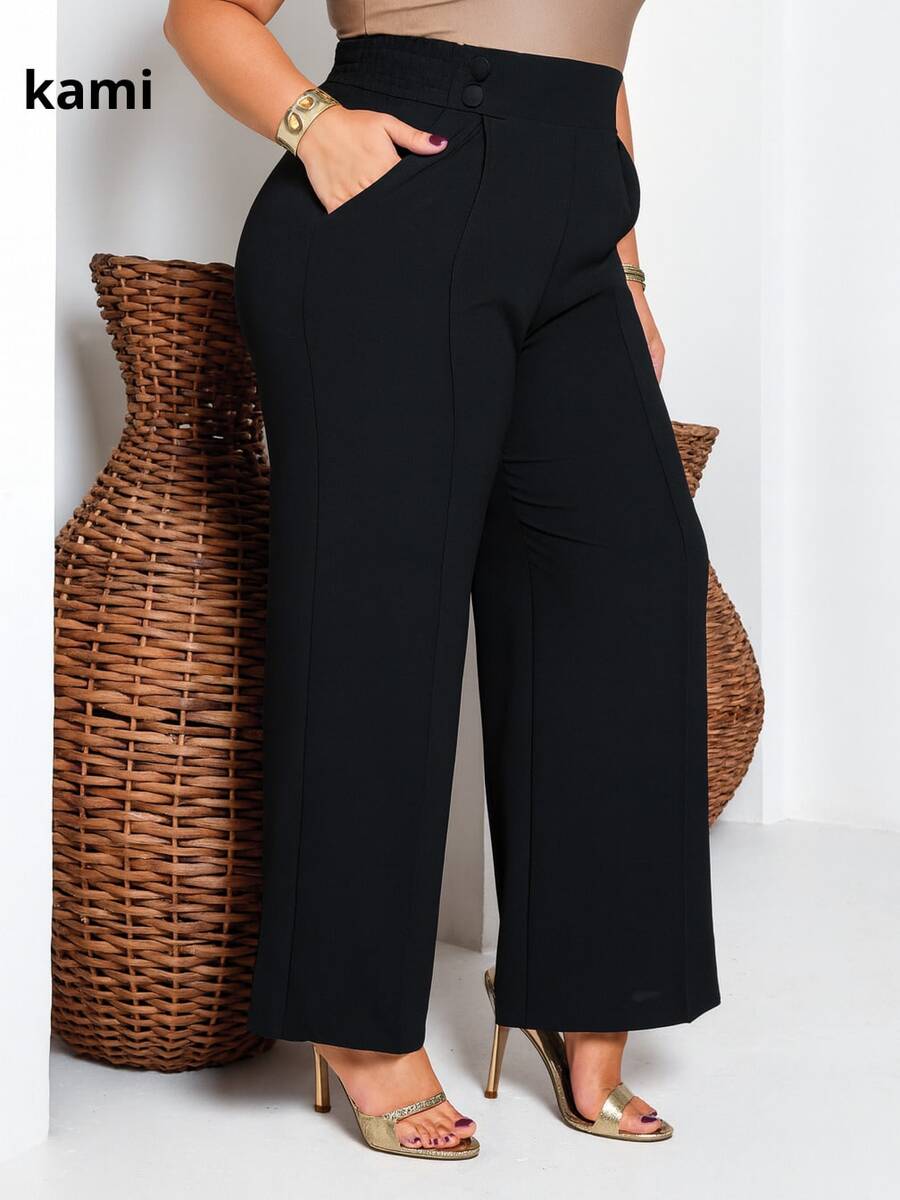 Plus Size Pantalona Duna Feminina - màu đen - Xem 1