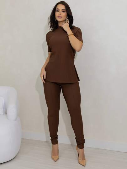 Conjunto Feminina Montaria Beatrice Calça Legging Blusa Gola Alta Premium Luxo Officecore
