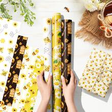 4张蜜蜂主题礼品包装纸 | 包含4种图案：蜜蜂、蜂巢和花朵 | 适用于周年纪念、生日庆祝、派对、婚礼、复活节或春季派对礼品包装 - 彩色 - 查看 5