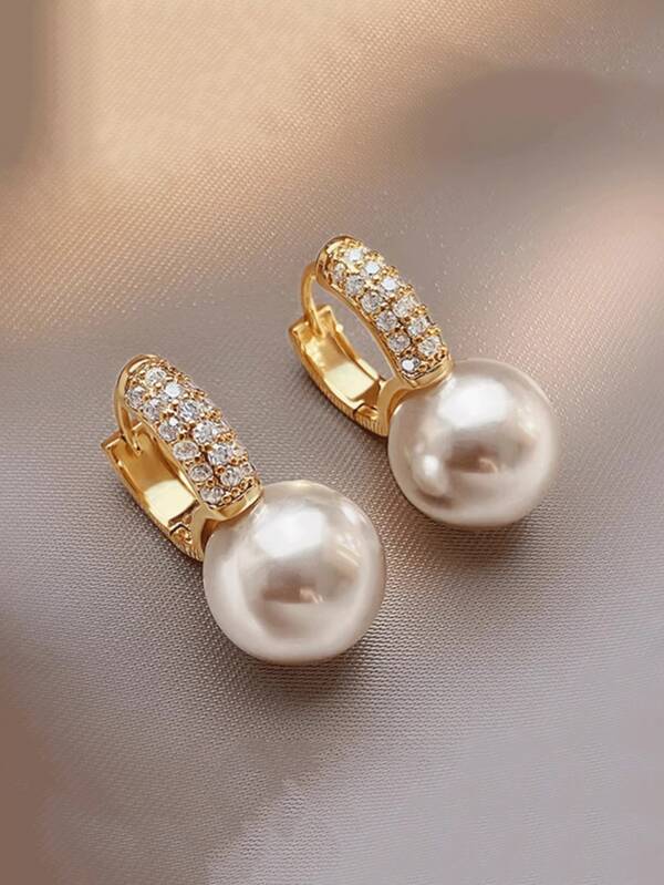 1件珍珠耳环，优雅耳钉，女士高端耳环