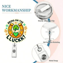 St. Patrick's Day Retractable Badge Reel With Lucky Clover, Rainbow, Coins, Leprechaun Designs, Suitable For ID Card Holders, Holiday Gifts - Multicolor - View 10