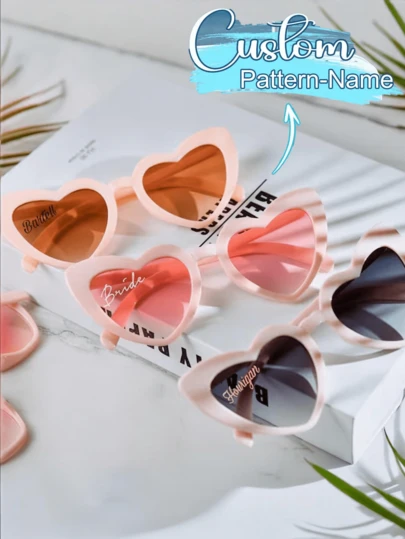 Customizable Name Glasses, Customizable Party Glasses, Personalized Heart-Shaped Colorful Glasses, Customizable Fashion Women's Glasses, Customizable Text Birthday Gift, Fashion Girl Glasses, Fashion Glasses, Singles Party, Wedding, Anniversary, Decorations, Unisex, Fashion, Casual, Christmas