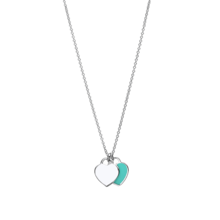 Collar de doble corazón de plata esterlina S925, rosa y azul, diseño clásico y sencillo, collar de joyería para mujer, regalo navideño. - azul - Ver 5