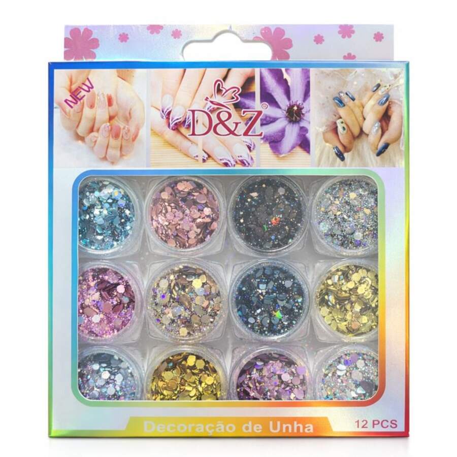 Kit 12 Cores Decoração Encapsulada com Glitter D&Z - Multicolorido - Visão 1