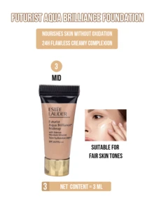 Estée Lauder Futurist Aqua Brilliance Makeup Foundation, with Intense Moisture Infusion #1C0 #61 Cool Porcelain 30/15/5/1ml, Nourishes Skin Without Oxidation, Deeply Hydrating, Long-Lasting Moisture Lock Prevents Flaking, No Tightness, Deeply Hydrating, Long-Lasting Moisture Lock Prevents Flaking, No Tightness, Deeply Hyout、Dulls, SPF. 20/PA+++ Sun Protection, For Dry Skin Students Office Workers, Daily Commute Dates Gatherings, Ideal Gift For Friends/Girlfriends, Essential Item for Daily Makeup Use - 1C0 - 查看 16