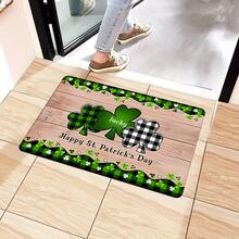1/2pcs St. Patrick's Day Mat Set Flannel Material Four Leaf Clover Grid Pattern Door Mat, Suitable For Creating Festival Atmosphere In Various Scenes Such As Living Room And Kitchen, Essential Carpet Set For Home Decoration - Multicolor - View 9