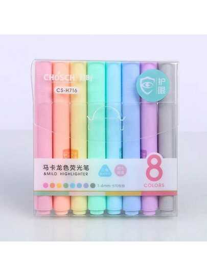 8pcs Multi-Functional Fluorescent Highlighter Pens, Pastel Color Markers For Student Notes, Journals, Drawing, Random Color Packaging