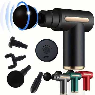 强力肌肉放松器 - 可充电深层组织按摩枪，配备 4 个按摩头，全身舒缓，终极肌肉恢复工具，家用级塑料材质，USB 充电