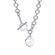 Collar de plata de ley S925 con forma de corazón y cadena gruesa. Diseño clásico y sencillo. Disponible en 2 estilos. Collar de joyería para mujer, regalo para las fiestas. - 2 - Ver 2