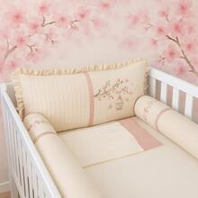 Luxury American Linen Crib Set, Rose Flowers, Garden Design, 100% Cotton, Girl's Embroidered Baby Bedding Set - Rusty Rose - View 7