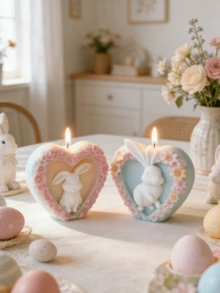 New Easter Bunny Silicone Mold - Reusable Non-Stick Mold With Flower And Heart Shaped Fixers, Asymmetrical Shape Suitable For Making Candles, Soaps, Plaster Crafts, Spring Handmade, Easter Bunny Themed Gift - White - View 5