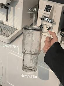 1 Set Striped Glass Cup With Straw And Lid, Portable Minimalist Style Water Bottle, Vertical Striped Glass Cup, Reusable High-Quality Coffee/Juice Cup, Multifunctional Beverage Container, Suitable For Home, Office, Beach, Various Party Occasions, Applicable For Coffee, Tea, Whiskey, Milk, Iced Americano And Latte, Etc. - Multicolor - View 2