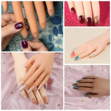 Modelo de mano de silicona para práctica de manicura con dedos flexibles y soporte de escritorio, ideal para principiantes. - Multicolor - Ver 8