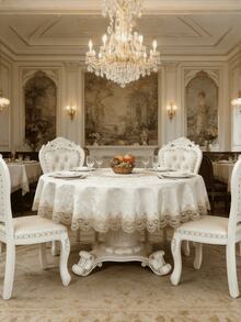 HXARTMIS 1 chiếc khăn trải bàn tròn/chữ nhật/vuông sang trọng, thêu jacquard màu be và trắng, phù hợp cho nhà bếp, sân vườn, nhà hàng, quán cà phê, khách sạn. Tuyệt vời cho đám cưới, tiệc ngoài trời, sinh nhật, trang trí ngày lễ. Có nhiều kích cỡ để lựa chọn. - Màu be - Xem 3