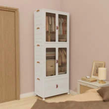 Foldable Stackable Plastic Clothes Cabinet With Wheels, Portable Closet Wardrobe For Bedroom Office Storage - White - View 5