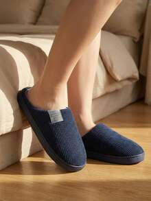 Men's Letter Decor Bedroom Slippers, Simple Indoor College Style Slippers - Navy Blue - View 6