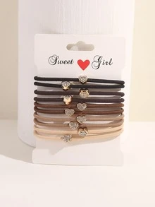 10pcs Rhinestone Detail Heart Decor Hair Tie Party Valentine's Day Valentines Ponytail Holders Hair Elastics Hair Rubber Bands Scrunchies Hair Rope Elastic Hair Tie, Hair Bobbles Hair Accessories Head Accessories - Multicolor - View 4