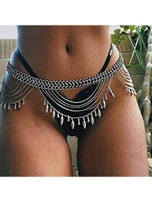 Cadena de cintura con hojas de estilo europeo y americano, accesorio de joyería corporal minimalista de cadena multicapa, para el verano - Multicolor - Ver 1