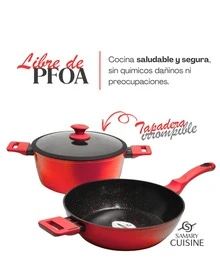 Batería de Cocina de Cerámica Atenas - KUCHE 10 pz  Antiadherente Premium | Cocina Saludable | Incluye Tapa de Cristal Irrompible Gratis | Agarraderas de Silicona | Apta para Estufas de Gas, Eléctrica e Inducción | Alta Calidad y Durabilidad - Rojo - Ver 4