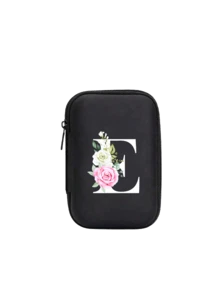 Letter Floral Pattern A-Z Portable Mini Storage Bag,Waterproof Shockproof Digital Accessories Organizer | Zipper Wallet-Style Pouch For Phone Chargers, Data Cables, Wireless Bluetooth Earphones & Headphones | Custom Letter Logo Electronic Gadget Storage Box | Essential For Business Trips, Travel, School, College & Office Use | Ideal For Students, Professionals, Travelers & Digital Gear Lovers - Multicolor - View 16