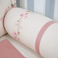 Luxury American Linen Crib Set, Rose Flowers, Garden Design, 100% Cotton, Girl's Embroidered Baby Bedding Set - Rusty Rose - View 4