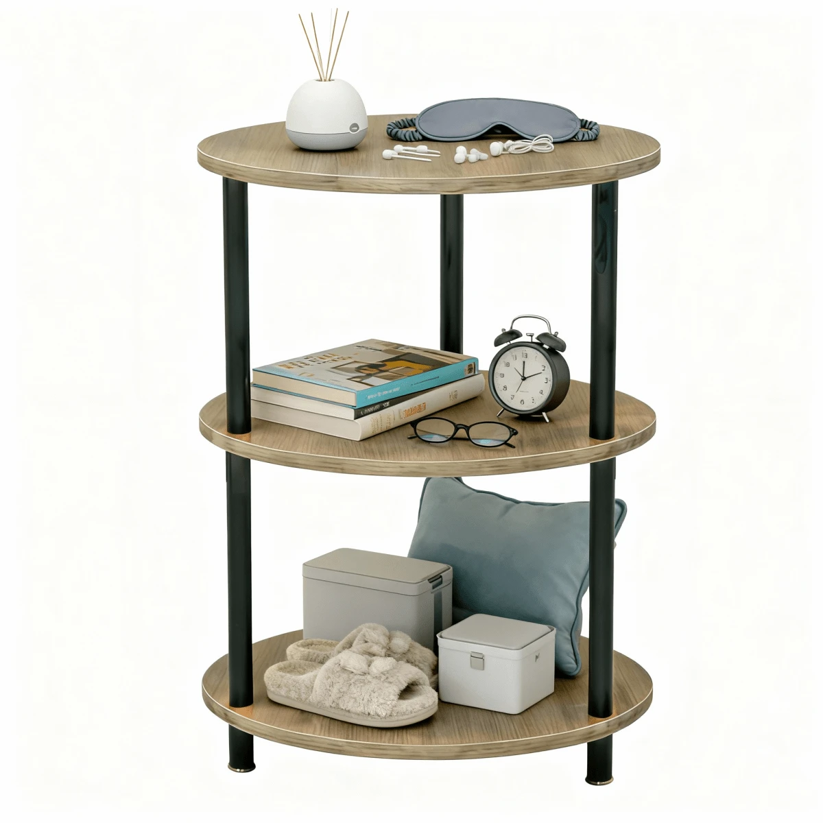 Mini mesa auxiliar redonda, mesa de madera de tres niveles, se puede utilizar como mesa de café, mesa auxiliar de sofá y mesita de noche, 33,5 x 33,5 cm