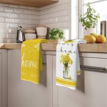 2pcs Minimalist Spring Yellow Floral Pattern Kitchen Towels, Soft Polyester Material Dish Cloths, Suitable For Kitchen Decor, Cleaning, Holiday Party Decoration, Kitchen & Bathroom Essentials, Home Decor, Housewarming Gift - Multicolor - View 5