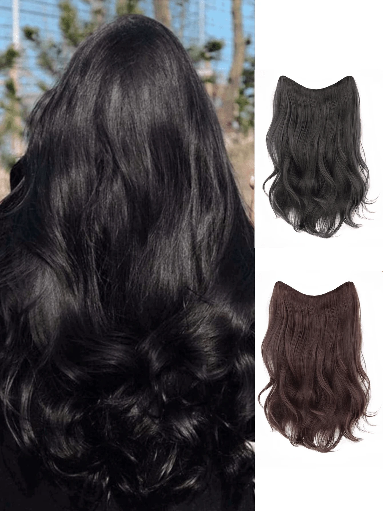 20 Inch V-Shaped Ombre Clip-In Hair Extensions, V-Shaped Natural Wave Curly Synthetic Hair Wigs Women Head Scarf Fashion Hair Accessories Elegant Hair Band Causal Headband - Multicolor - View 1