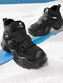 CAMEL CROWN 女士冬季户外抓绒雪地靴，休闲增高踝靴，防滑抓绒马丁靴 - 黑色 - 查看 3