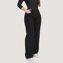 Women's Wide Leg Jeans, Graphite Gray, Simple, Casual, Cute, Elegant, Sensual, Boho, Jeans, Pockets, Button, Zipper, All Seasons - Black - View 7