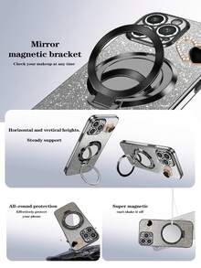 1 Mirror + Phone Case, New Electroplating Craft Anti-Drop Phone Case, Suitable Compatible With Apple 11/12/13/14/15 Pro Max, Galaxy S22/23/24+, OPPO, VIVO, Redmi 13c+, Full Set Of Phone Cases - Black - View 5