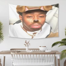 Tyler Music Album Cover The Creator Hip Hop Tapestry,Funny Polyester Tapestry Wall Hanging Art Poster Artistic Party Backdrop For College Dorm, Bedroom, Living Room, And Celebration Decorations - White - View 3