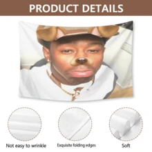 Tyler Music Album Cover The Creator Hip Hop Tapestry,Funny Polyester Tapestry Wall Hanging Art Poster Artistic Party Backdrop For College Dorm, Bedroom, Living Room, And Celebration Decorations - White - View 5