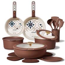 21 Pcs Nonstick Cookware Set, Pots And Pans With Detachable Handles, Oven , Induction Cookware, Stackable Kitchen Cooking Set, Brown - 21 Pcs Brown - View 8