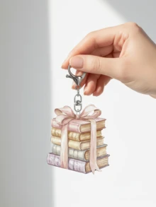 2D平面创意书本钥匙扣，情人节礼物 | 2D亚克力装饰吊坠，适用于包包/钥匙扣/家居/汽车装饰，是春季花园、情人节、复活节、斋月、圣帕特里克节、圣诞节装饰和情侣礼物的完美之选 - 彩色 - 查看 6