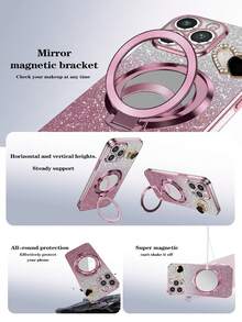 1 Mirror + Phone Case, Anti-Drop New Electroplating Crafted Phone Case, Compatible With IPhone 11/12/13/14/15 Pro Max, Galaxy S22/23/24+, OPPO, VIVO, Redmi 13c+, Full Set Of Phone Cases - Pink - View 2