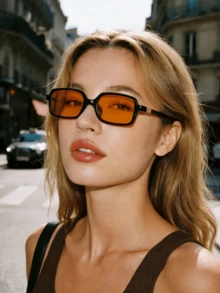 1 pereche de ochelari de soare la modă cu ramă dreptunghiulară compactă, potriviți pentru vacanță, călătorii, sport, condus, festivaluri, plajă, festivaluri de muzică, excursii în aer liber, accesorii de vară, sărbători, ieșiri în familie, ținute elegante, accesorii stil stradal, sport, petreceri, activități în aer liber, stil stradal, pescuit, vacanță de vară la plajă, activități în aer liber, călătorii, înapoi la școală, look universitar. - Portocale - Vizualizare 5