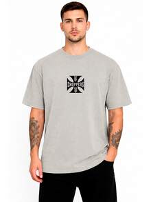 BRIAN Men's Oversized Cotton T-Shirt - STREETWEAR - Màu xám nhạt, được xử lý bằng phương pháp giặt đá. - Xem 3
